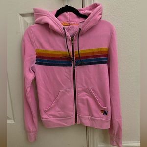Aviator Nation XS pink 5 stripe zip up hoodie